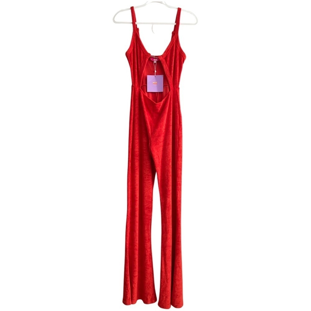 Elsie & Fred Cut Out Detail 70s Jumpsuit in Red Towelling Size XS